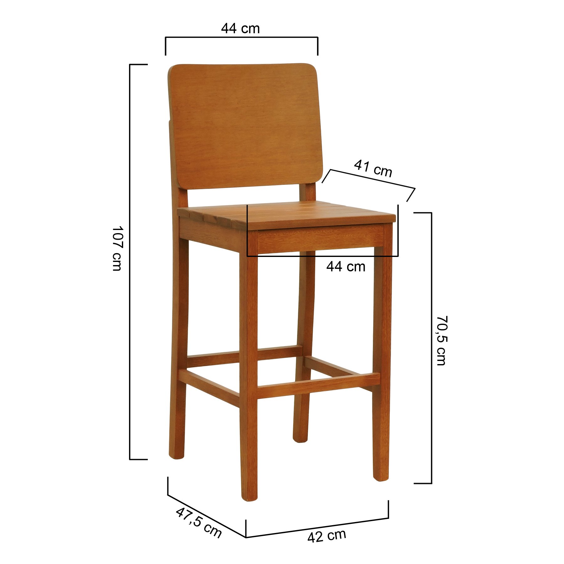 Banqueta Alta Bistrô Quéops Madeira Maciça Encosto Anatômico