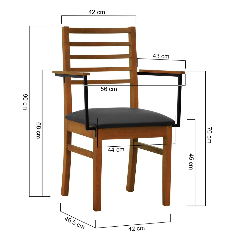 cadeira tie com bracos corano preto 2 dimensoes