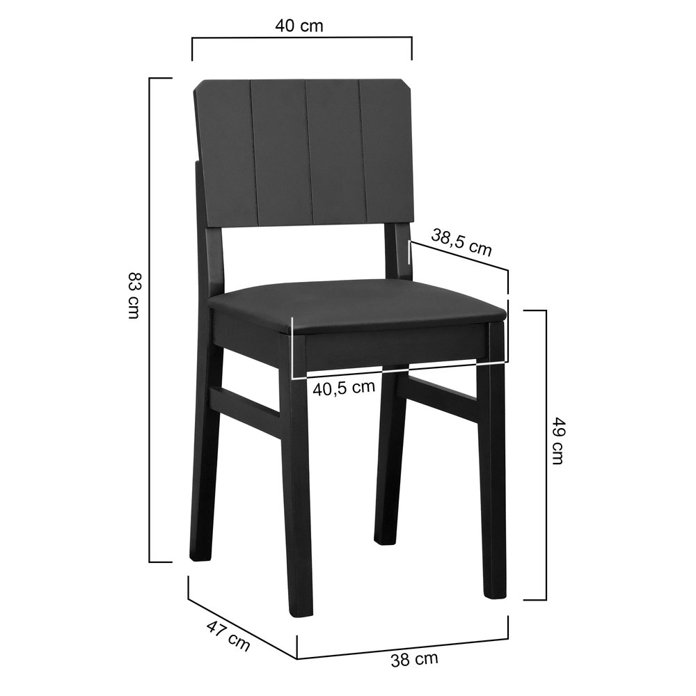 cadeira linhas estofada preto corano preto 2 dimensoes
