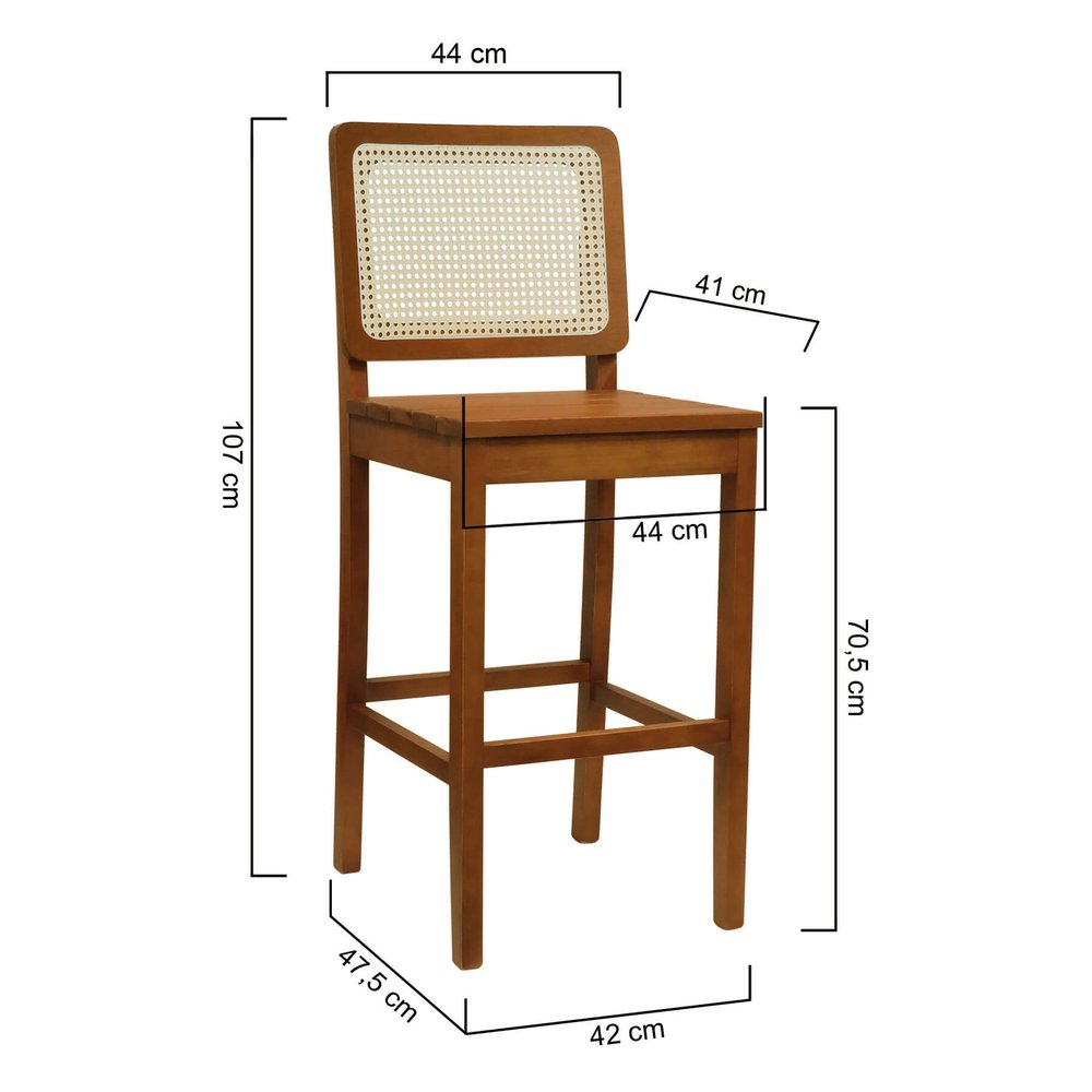 banqueta alta bistro lyon telinha natural ripado amendoa 2 dimensoes