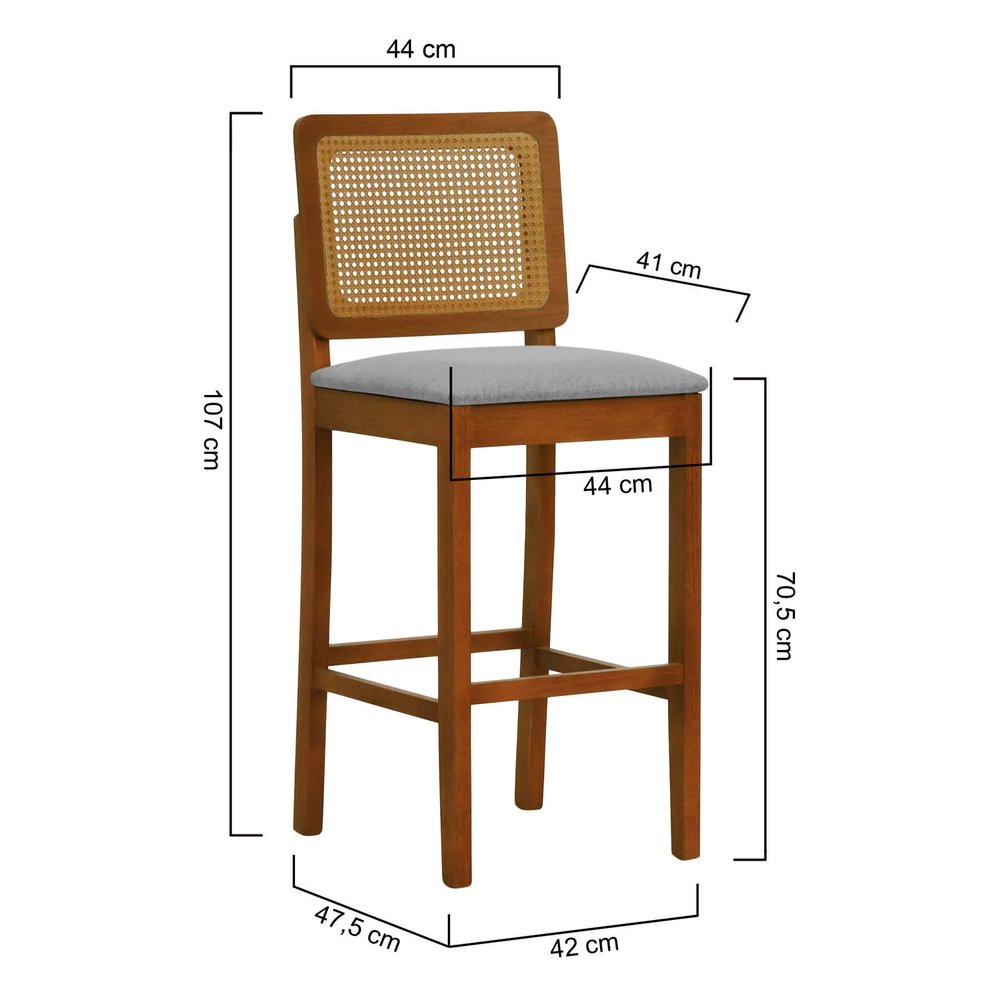 banqueta alta bistro lyon telinha amendoa linho cinza mescla impermeavel 2 dimensoes
