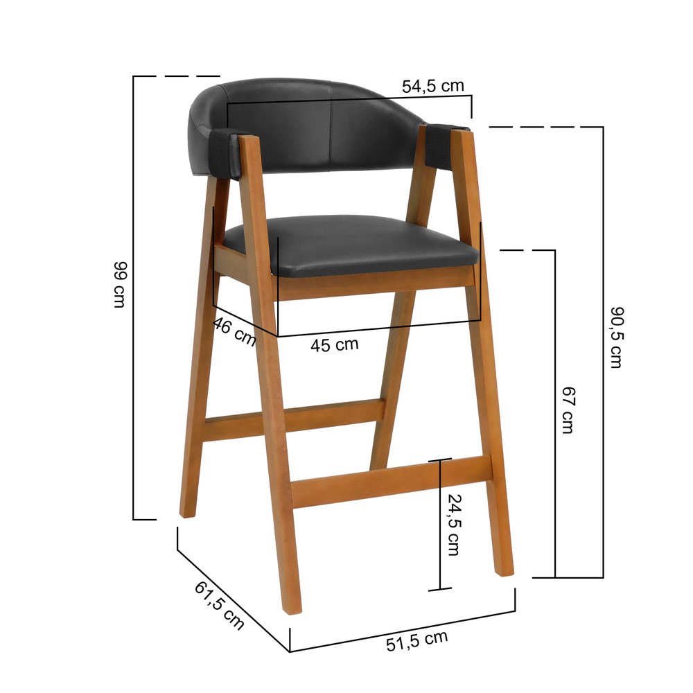 banqueta alta bistro florida amendoa corano preto corda preta 2 dimensoes