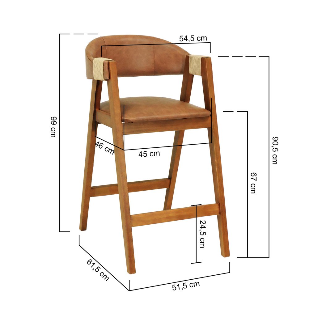 banqueta alta bistro florida amendoa corano marrom mescla corda dourada 2 dimensoes