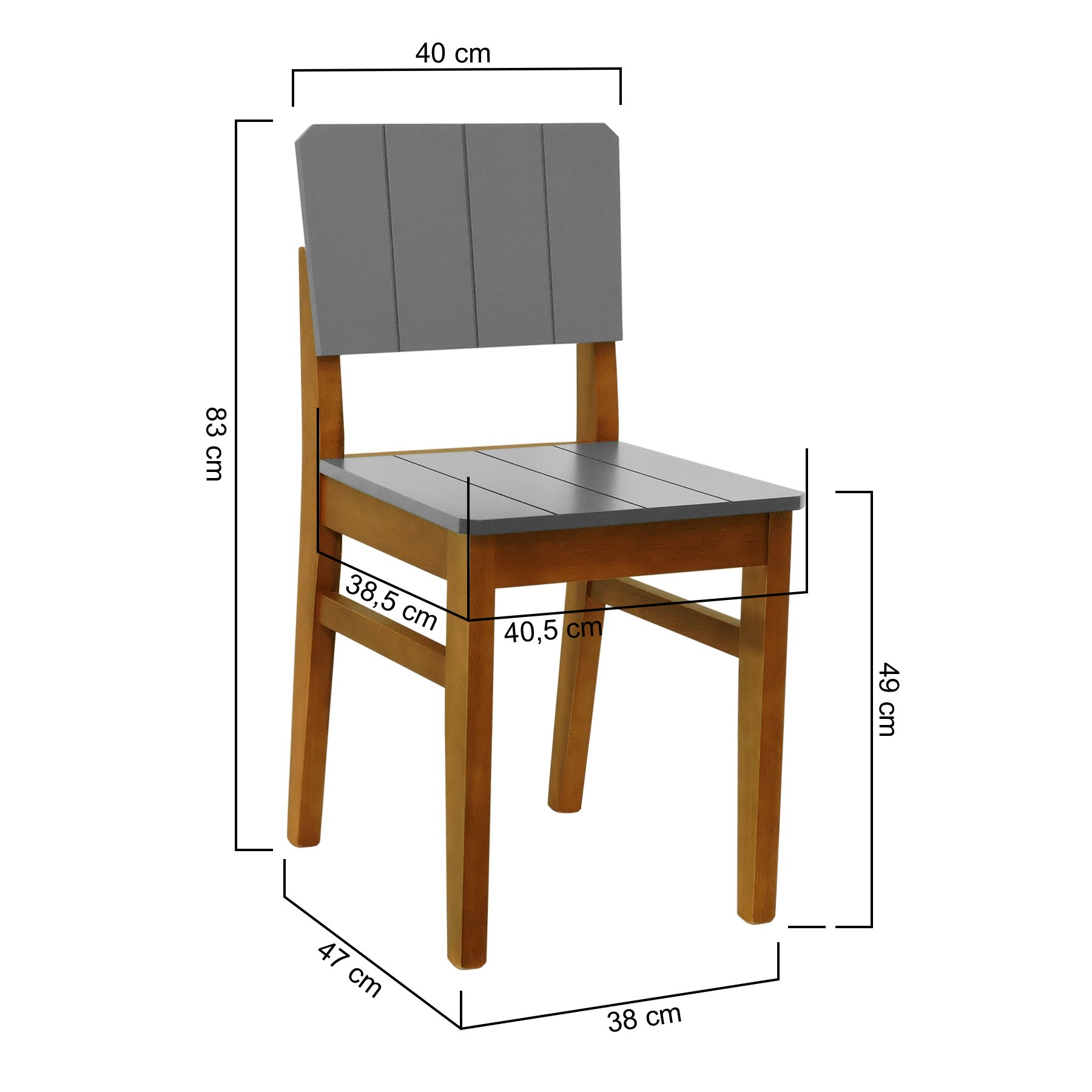 COMPACT LO CHAIR 02 basque “gray stripe” Cadeira Linhas Madeira Maciça Encosto MDF Laqueado Cinza - Amêndoa