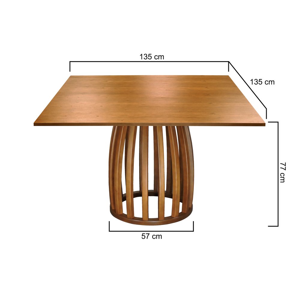 mesa de jantar armonia base redonda tampo laminado 135x135cm 2 dimensoes