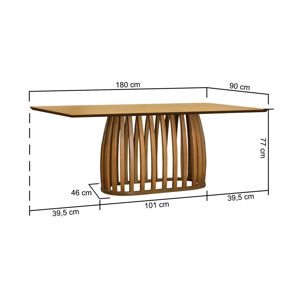 mesa de jantar armonia base retangular tampo retangular 180x90 laminado 2 dimensoes