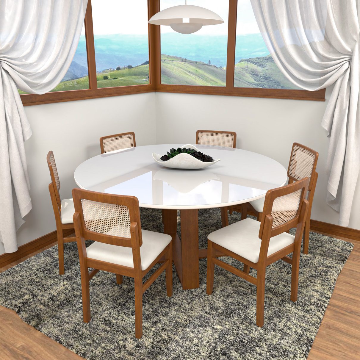 mesa madri 150cm vidro branco 6 cad lyon cb