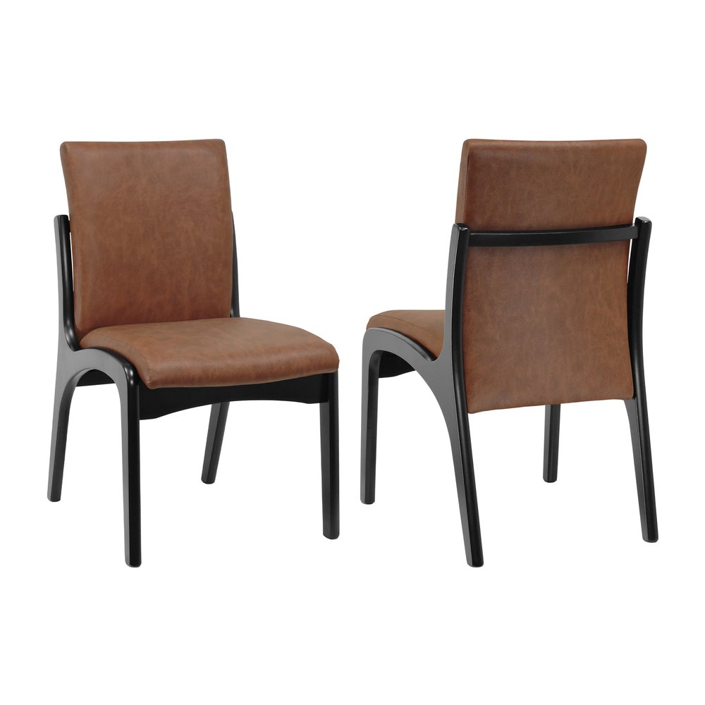 kit 2 cadeiras tulipa preta encosto e assento estofado corano marrom mescla