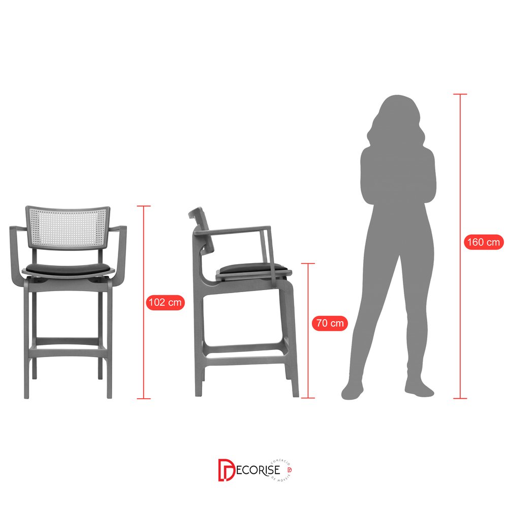 proporcao banqueta apollo com bracos frontal e lateral