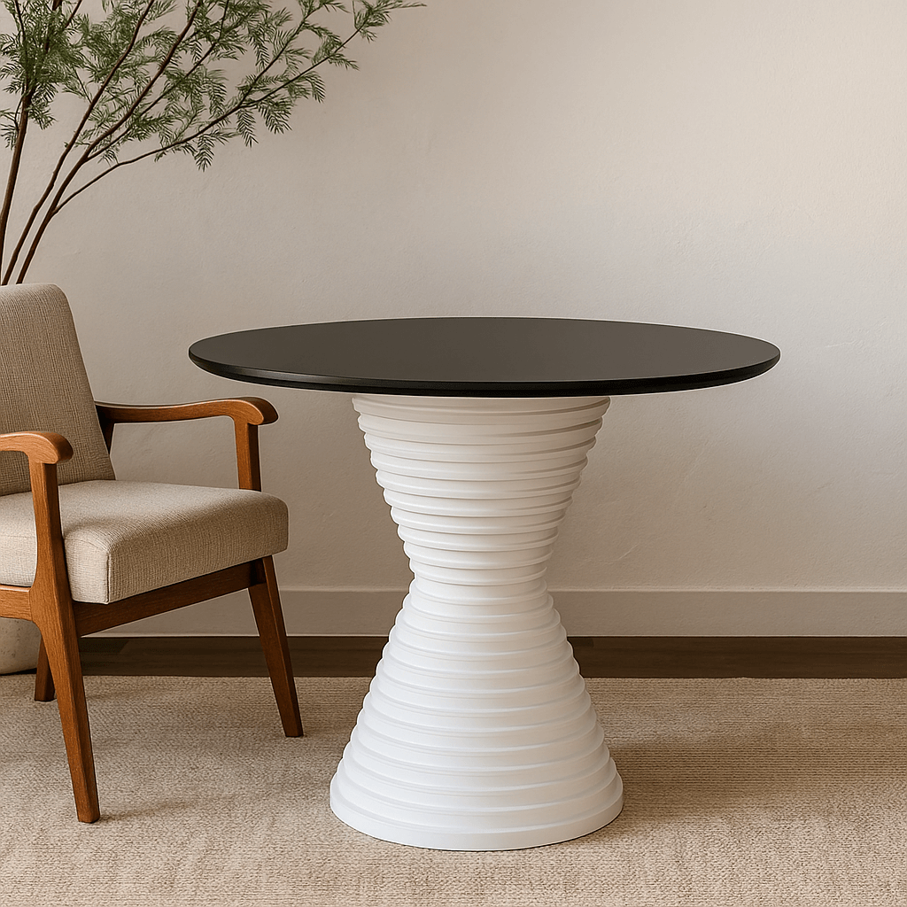 mesa redonda ao lado de uma cadeira