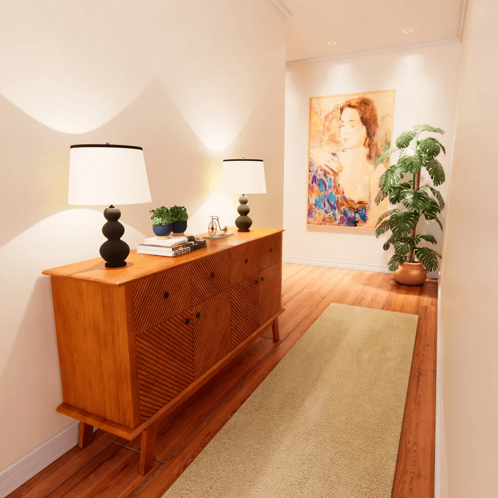 buffet no corredor de uma casa