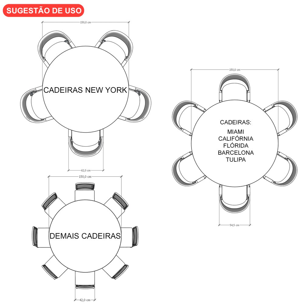 mesa tampo redondo o150