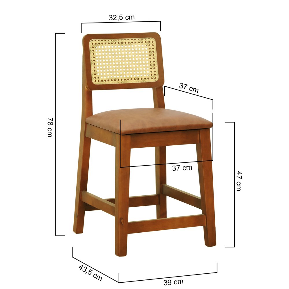 banqueta baixa cadeira gabi amendoa corano marrom mescla 2 dimensoes