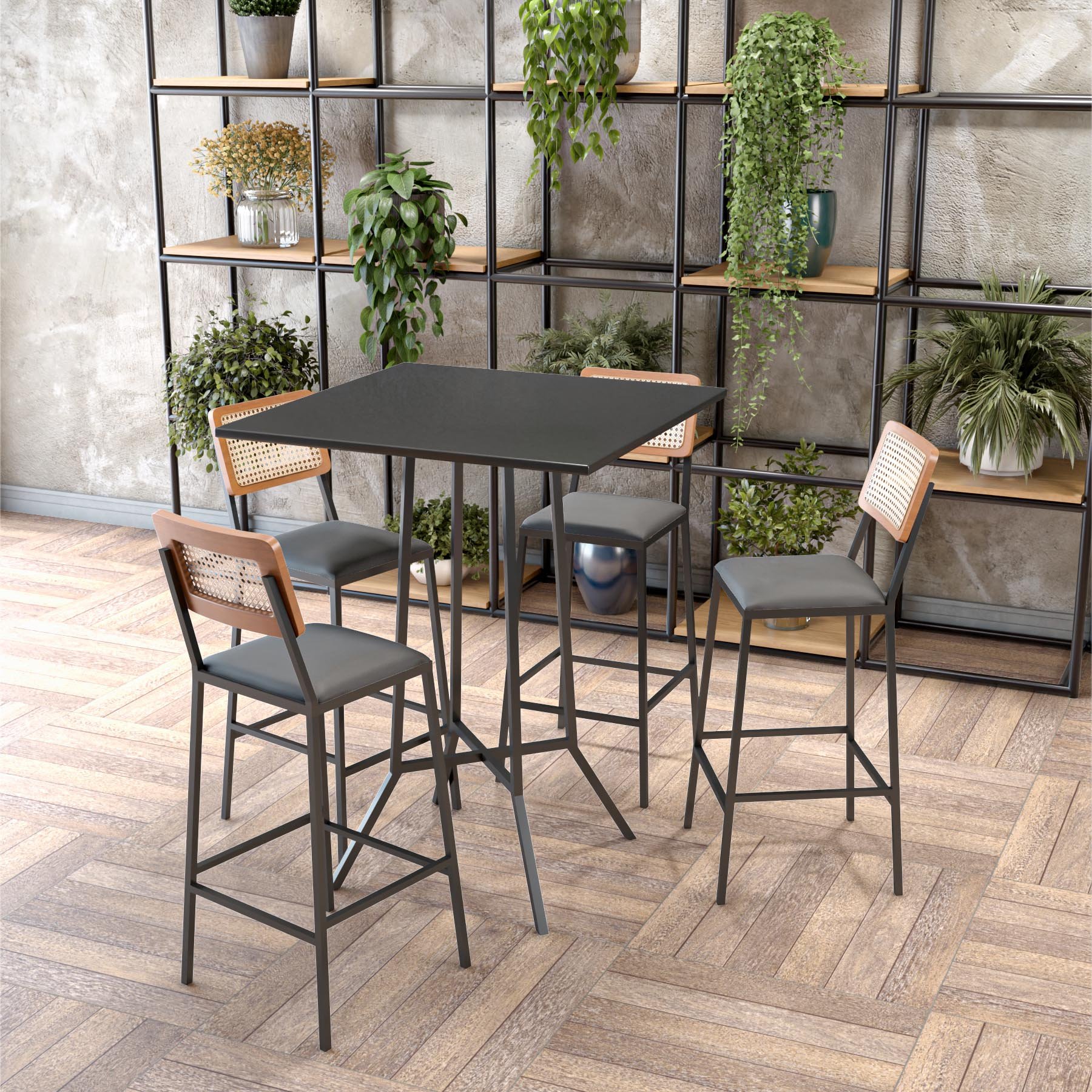 Conjunto Mesa Bistrô Valencia + 4 Banquetas Alta Bistrô Xisto
