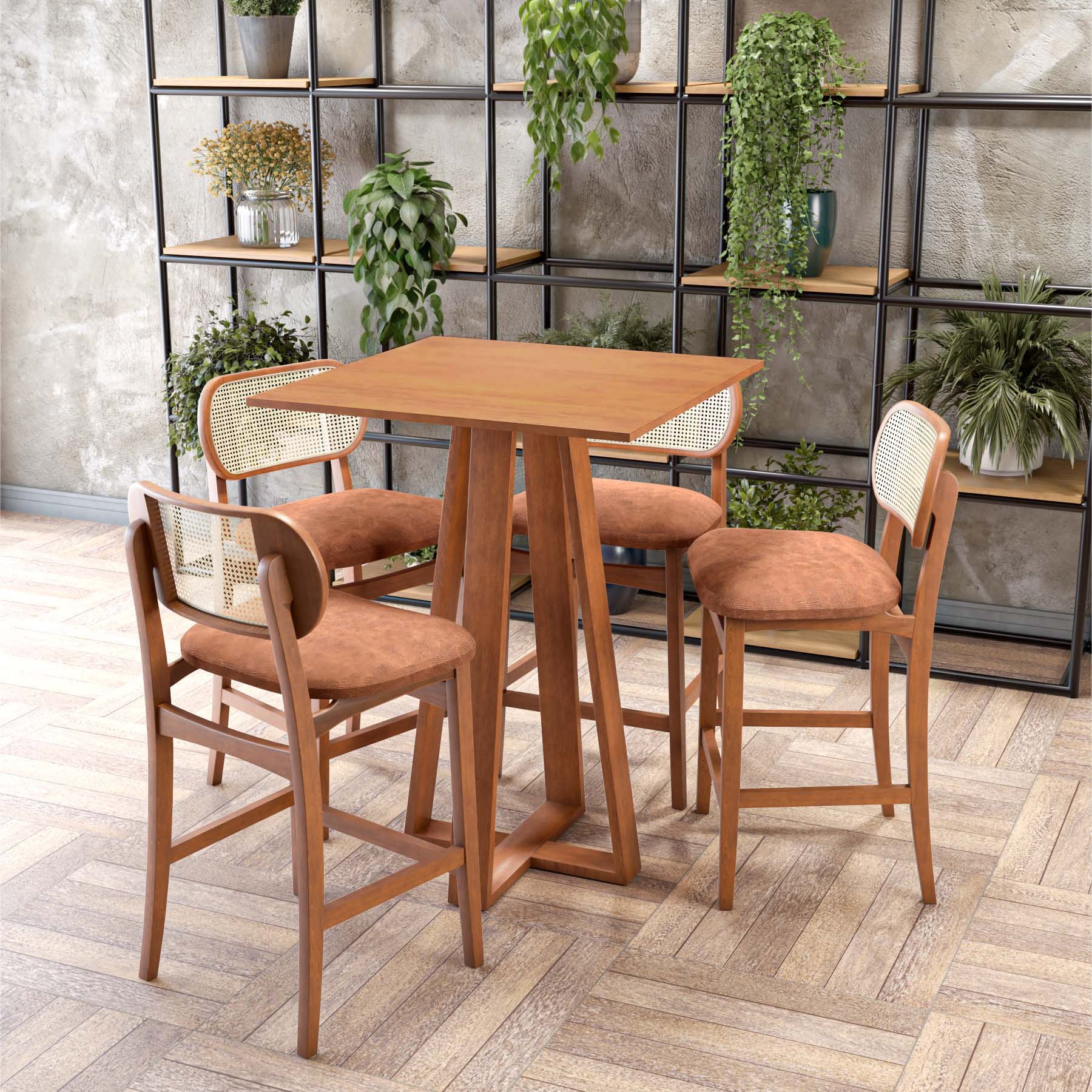 Conjunto Mesa Bistrô Valencia + 4 Banquetas Alta Bistrô Xisto