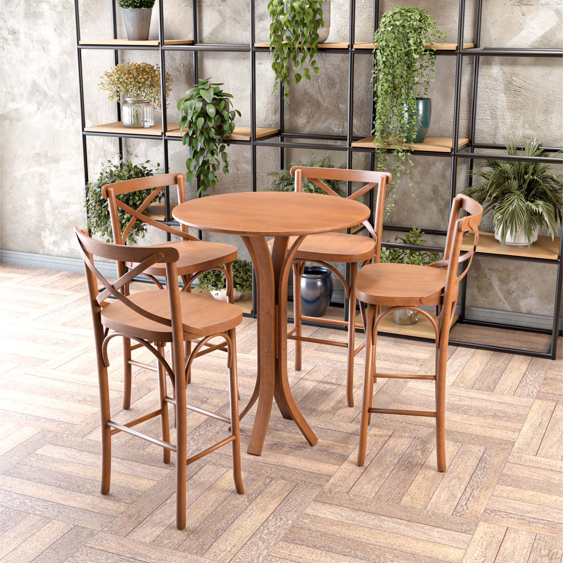 Conjunto Mesa Bistrô Valencia + 4 Banquetas Alta Bistrô Xisto