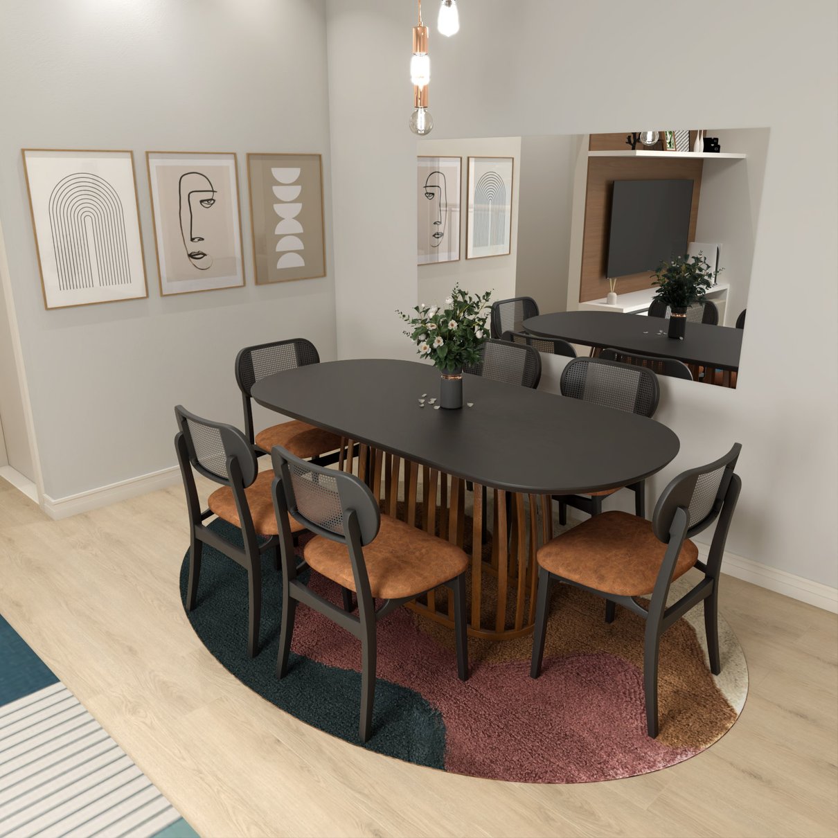 mesa armonia retangular tampo oblongo preto 6 cad oganik cmm 2