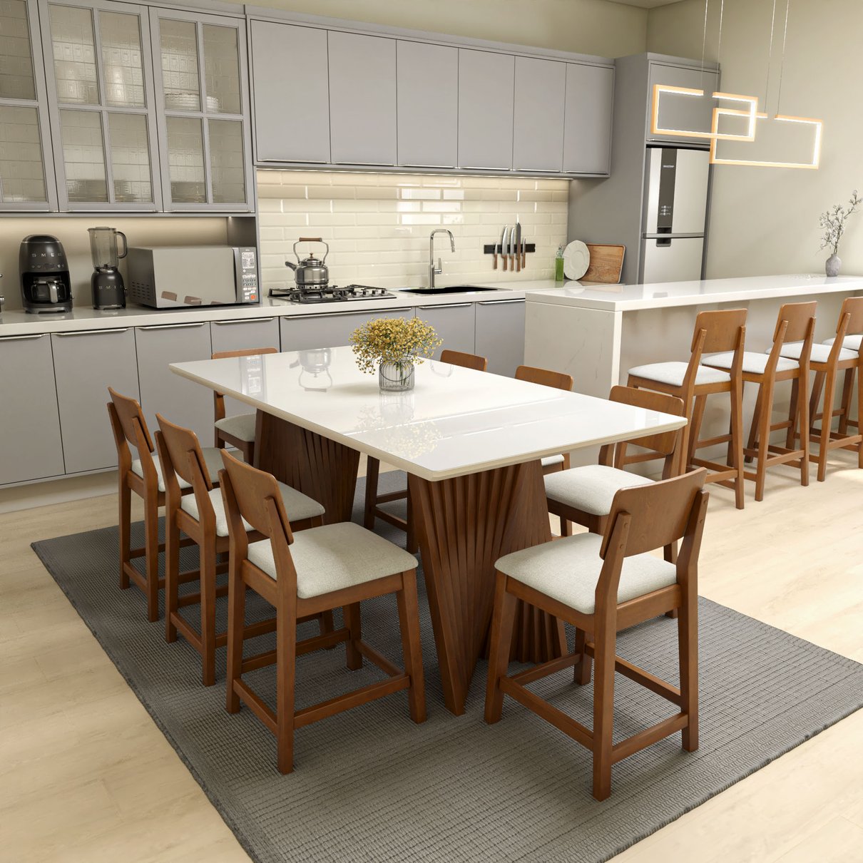 mesa gus 180 vidro 8 cadeiras lyon madeira lb