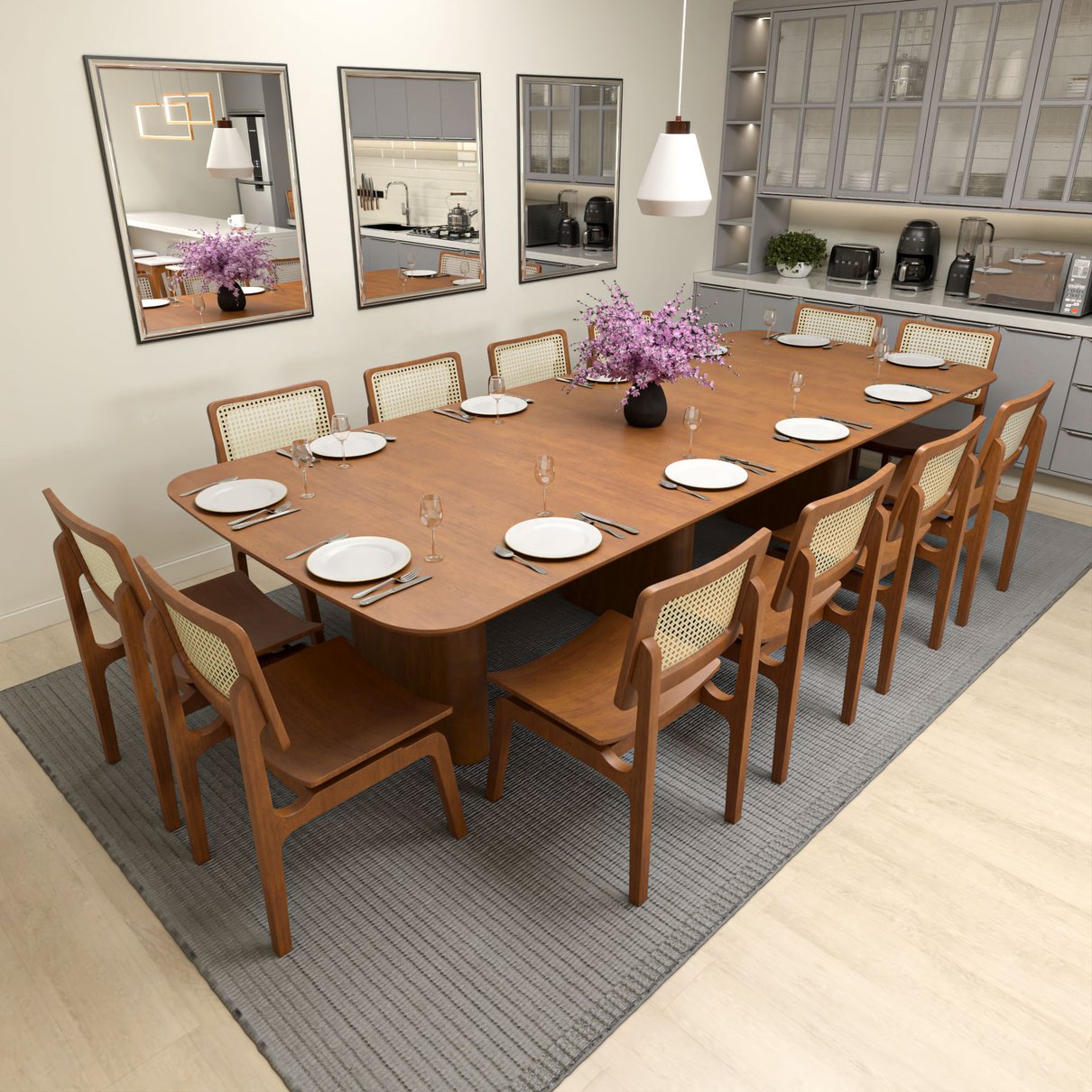 mesa grand mesa de 330 com 12 cadeiras gus madeira