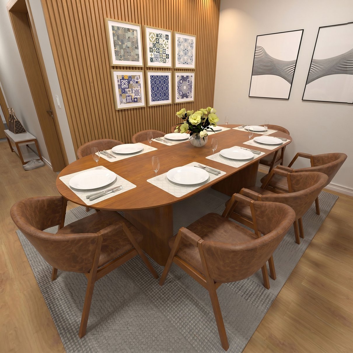 mesa toscana 250x108 com 8 cadeiras california cmm