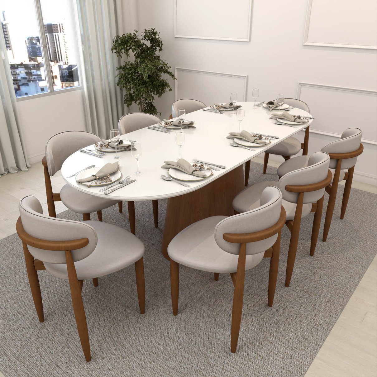 mesa roma 220x90 vidro cadeiras ravena lbmi
