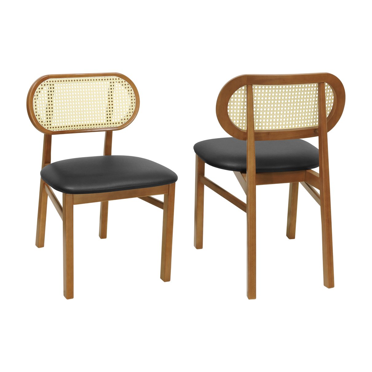 kit 2 cadeiras capri amendoa telinha rattan corano preto