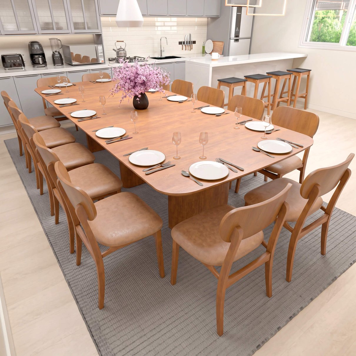 conjunto celebra 330x135 14 cadeiras toscana corano marrom mescla