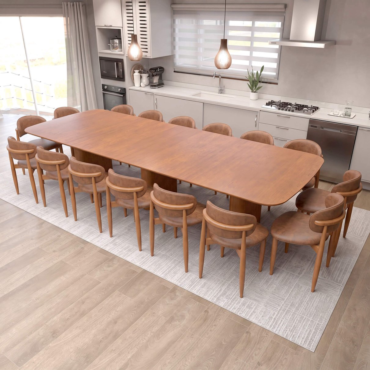 conjunto grand mesa 360x135 16 cadeiras ravena corano marrom mescla