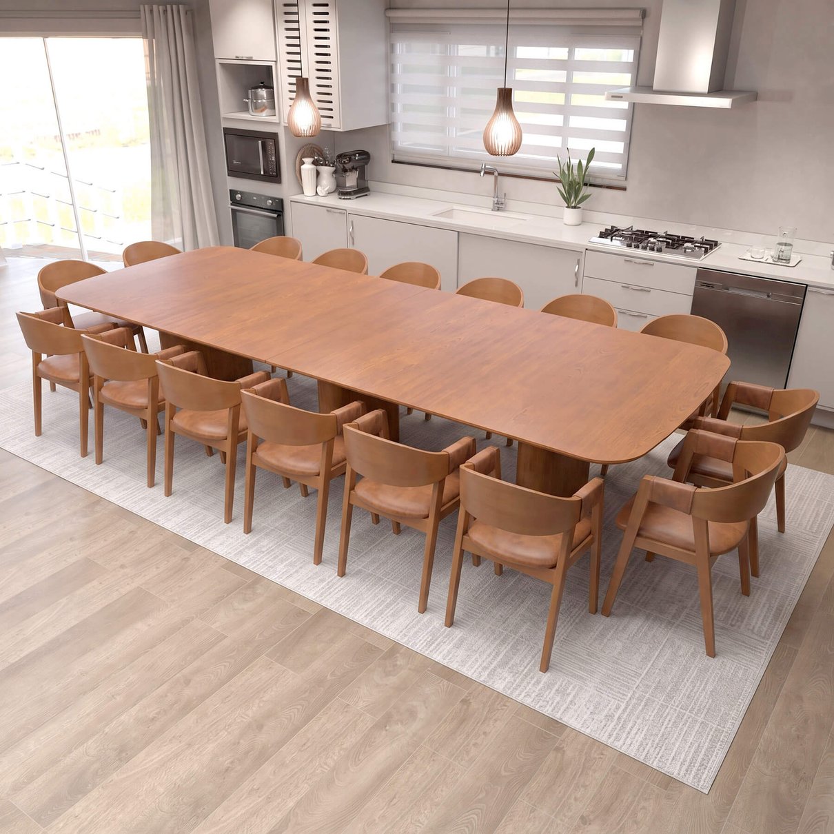 conjunto grand mesa 360x135 16 cadeiras miami corano marrom mescla